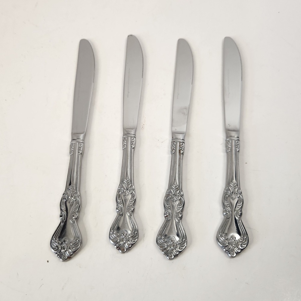 4 Reed Barton Heritage Mint Duchess Marlborough Stainless Steel Dinner KnivesLot